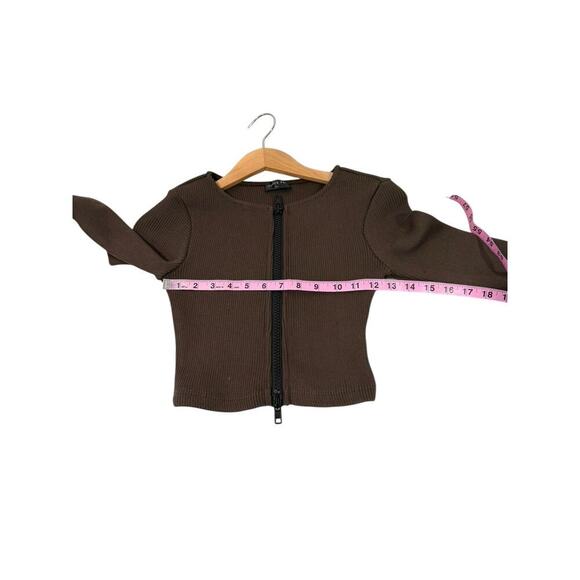White Fox The Real Thing Brown Ribbed Double Zipper Cropped Sweater Womens XS - Picture 5 of 7